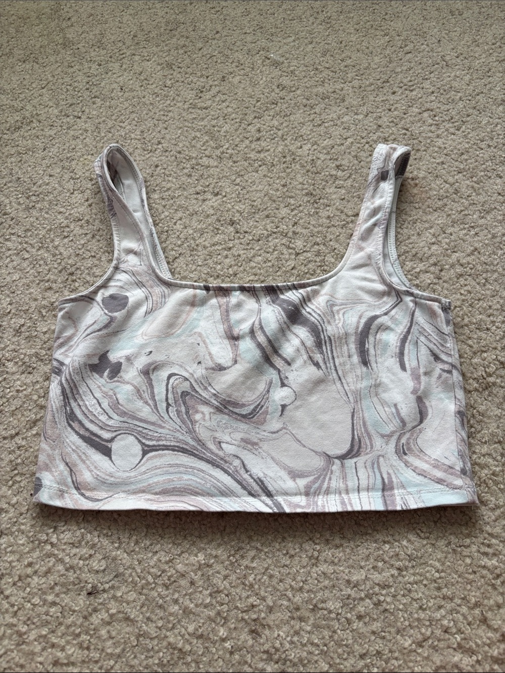 Marble-Print Scoop Neck Crop Tank Top